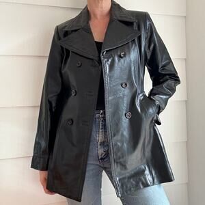 Vintage Black Leather Double Breasted Coat by bebe Size L